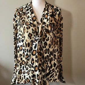 Joan Rivers over the Head Leopard Blouse w/ Bow 2X